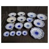 Group of handpainted porcelain dishes, pedestal