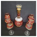 Bohemian crystal decanter and 6 glasses