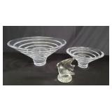 Pair of Nambe crystal bowls and glass paperweight