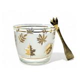 Vintage Libbey gold leaf ice bucket & tongs
