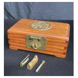 Asian wooden jewelry box w/lock and key included