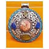 Tibetan handmade pendant with turquoise ,coral and
