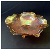 Vintage marigold carnival glass dish