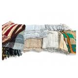 Tub of 8 vintage throw blankets, quilts and