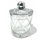 Heavy cut crystal lidded biscuit jar, 8" h.