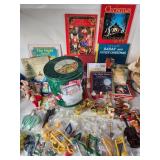 Vtg xmas decor, books, crystal ornaments,