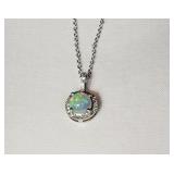 14k white gold necklace with opal & diamond
