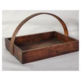 Antique handmade wood market basket w/ handle