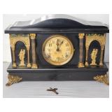 Antique mantel clock, Greek lyre, USA made