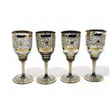 4 Vintage Bohemian Czech smoke & gold glass set