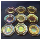 9 vintage marigold carnival glass plates