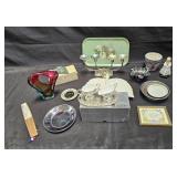 Group of vintage items with art glass,