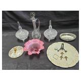 Group of vintage cut crystal glass covered candy
