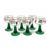 6pc Vintage Roemer Germany gold leaf glasses