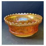 Vintage marigold carnival glass bowl