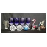 Box of crystal glasses and table ornaments