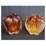 Amber art glass vases pair