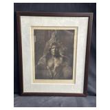 Framed vintage photogravure on rag clothe "