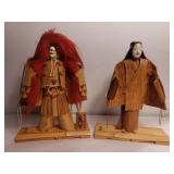Pair of Japanese carved wood dolls
