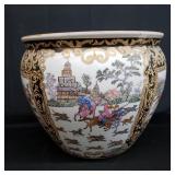 Hand painted signed fishbowl/planter porcelain