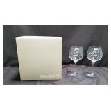 Pair of Orrefors crystal bubble red wine glasses