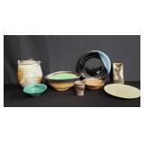 Box of pottery cups, plates, ginger bowl, etc.