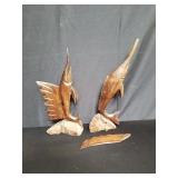 Pair of vintage ironwood marlin fish statues
