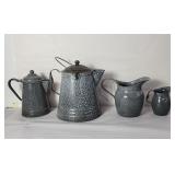 4pc Antique granite wear large coffee pot/pitcher