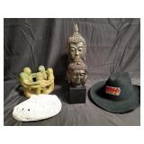 Box of miscellaneous, Kiss hat, Buddha head