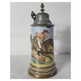 Antique hand painted German beer stein pewter lid