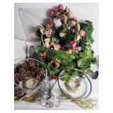 Christmas decor, multiple wreaths, horns, pinecone
