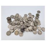 About 100 Buffalo US nickel coins. Most dates are