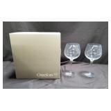 Pair of Orrefors crystal bubble red wine glasses