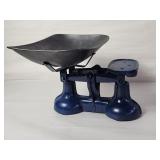 Vtg English blue cast iron heavy kitchen scale