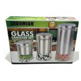 New Fineline glass & stainless 3pc canister set
