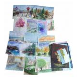 Large group of 30 oil painting on paper