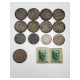 US Coins incl 8 silver Nickels, 3 steel pennies, &