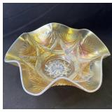 Vintage marigold carnival glass dish