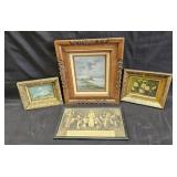 Group of vintage oil paintings in wooden gilt