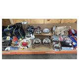 Large tub of dog toys, bowls, leashes, hardness,