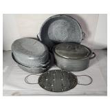 Vtg large Graniteware enamel lot, lobster pot,