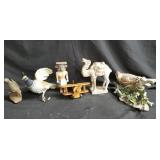 Group of porcelain bird figurines, camel
