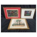 Box of 2 lithographs and 1 mix media painting
