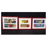 Group of framed fruit vegetable crate labels