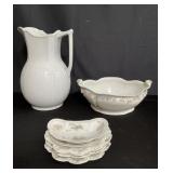 Group of Royal Ironstone pitcher, Limoges center