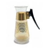 Mid century gold striped glass carafe pitcher, 9"