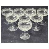 8 vintage etched crystal Champagne coupes