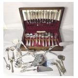 Vtg silver plate flatware in box, various patterns