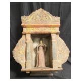 Vintage hand-painted carved wood religious wall