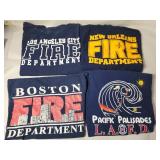 4 firefighter sz L shirts, Boston, LA, New Orleans